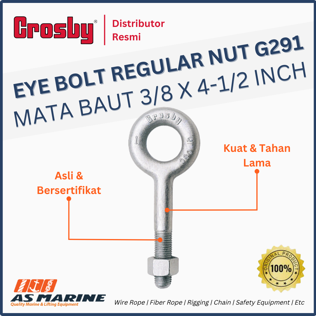 crosby usa eye bolt atau mata baut g291 regular nut 3/8 x 4 1/2 inch